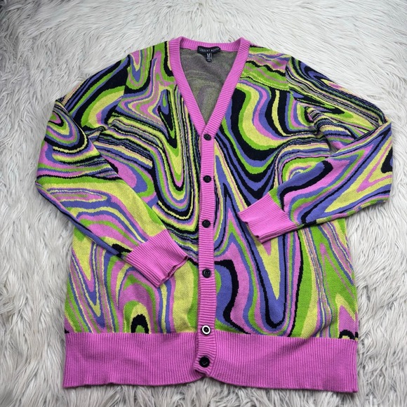 Current Mood Women's M Oil Slick Acid Trip Button Cardigan E-Girl Urban Artsy - Picture 1 of 6